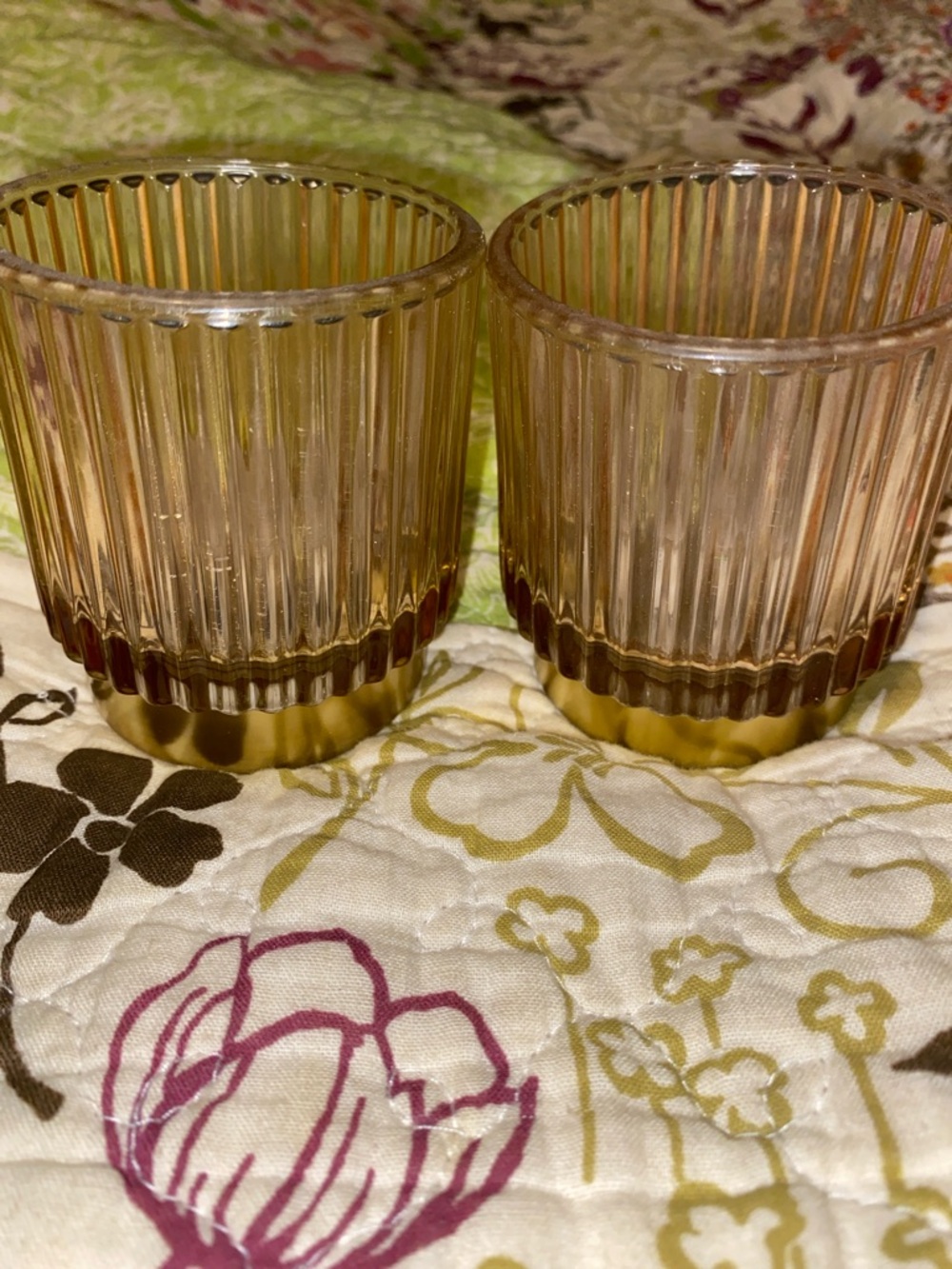 Amber Ribbed Glass Votive Holders - Set of 2